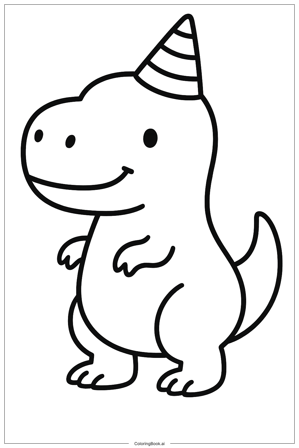  Página para colorir de Um T-Rex Usando Um Chapéu de Festa 