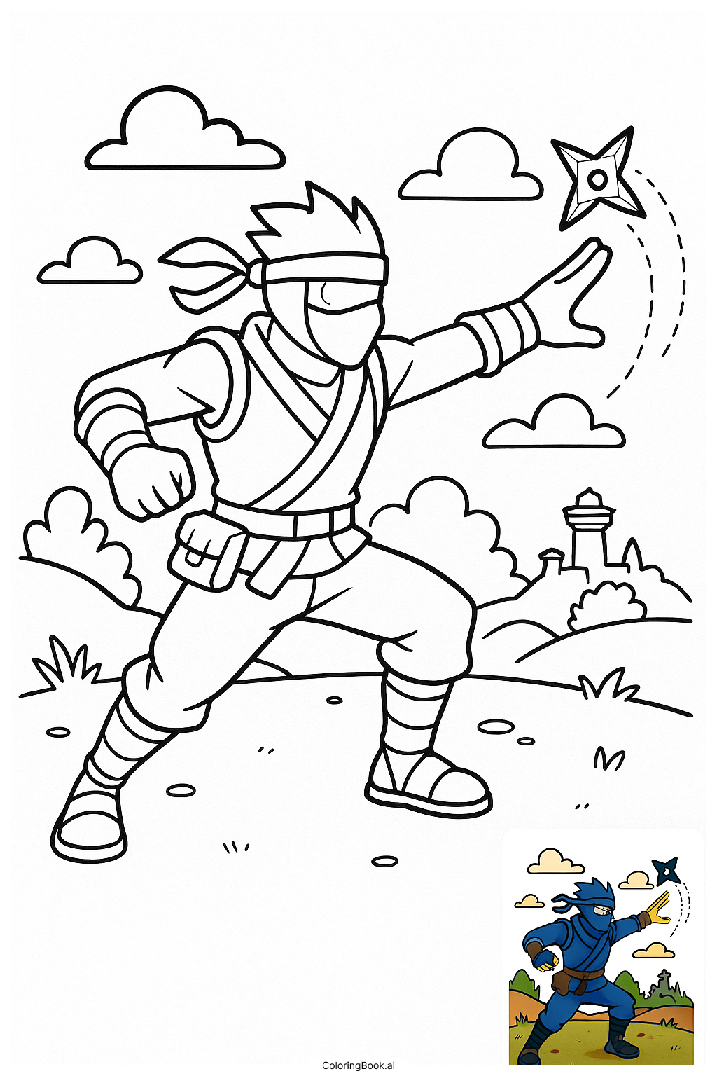  Fortnite Ninja wirft Shuriken Ausmalseite 