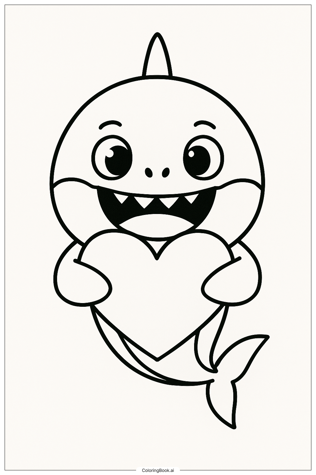  ハートを持つベイビーシャークの塗り絵ページ 
