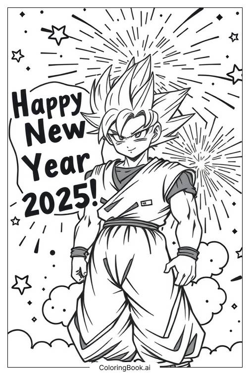  goku 2025 happy new year-3 Coloring Page 