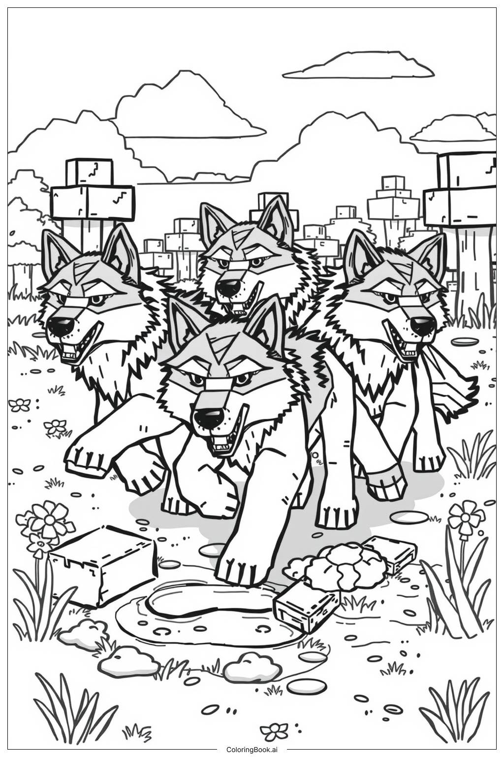  Minecraft Wolf Pack Coloring Page 