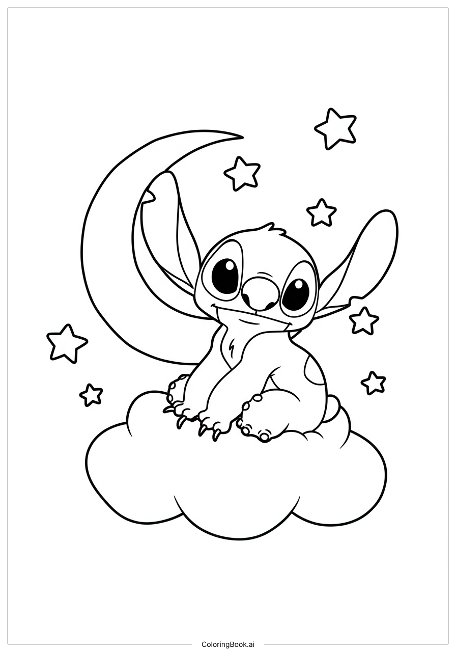  Stitch sitting on a cloud Coloring Page 
