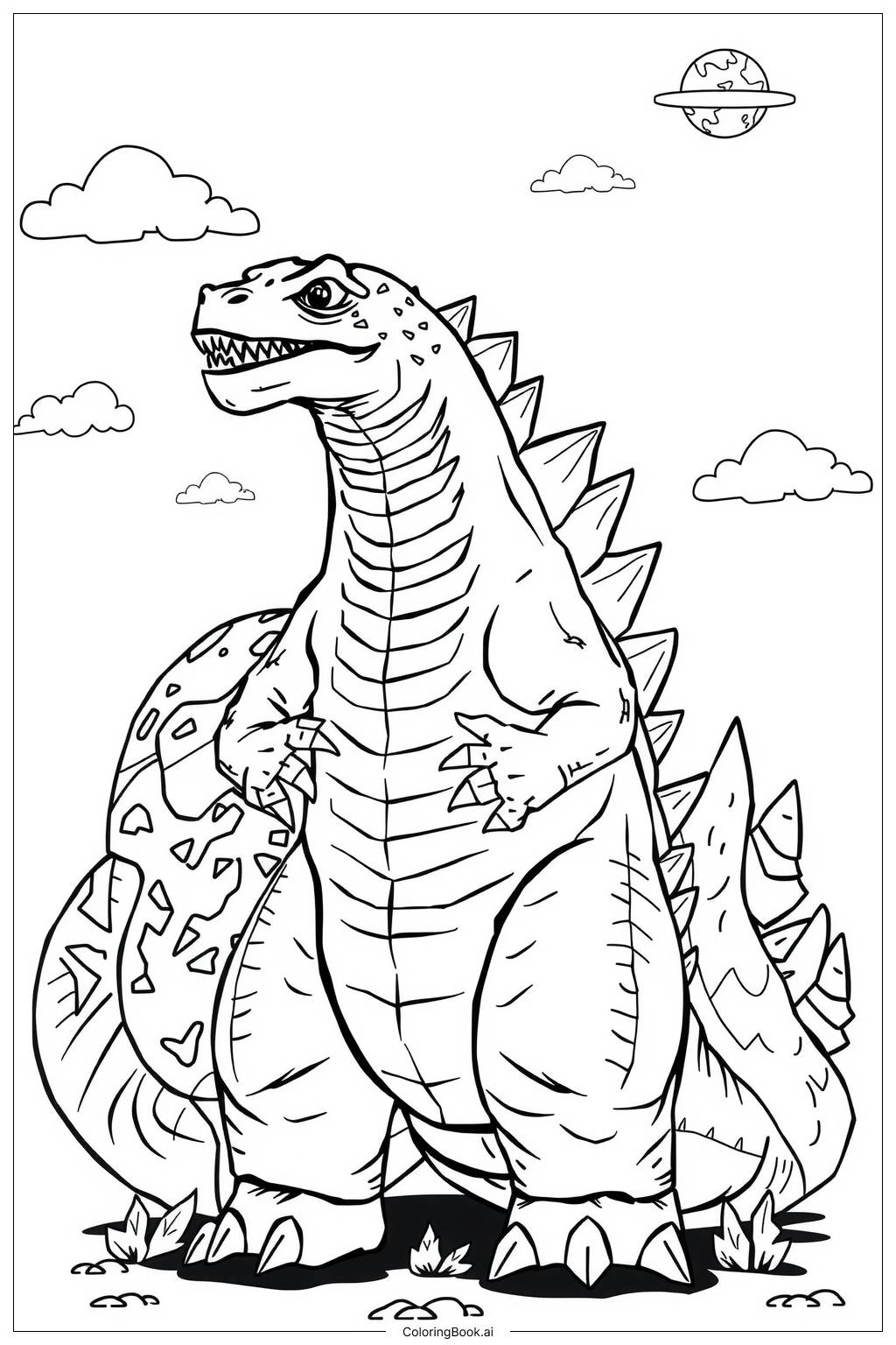  Página para colorear de godzilla protegiendo la tierra 