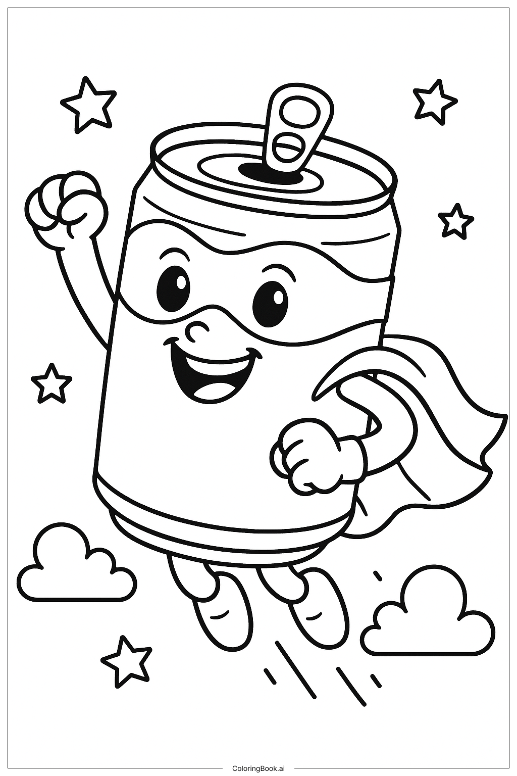  Página para colorear de Soda Superhéroe Volando Alto 