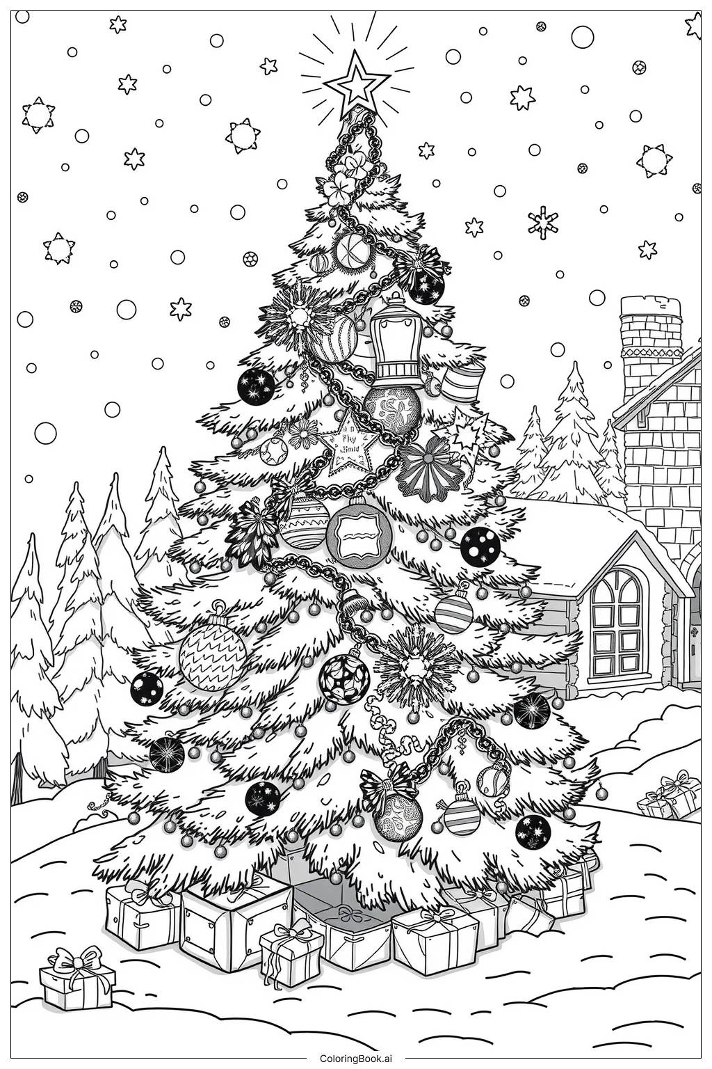  Página para colorear de Árbol de Navidad Primer Nieve-2 