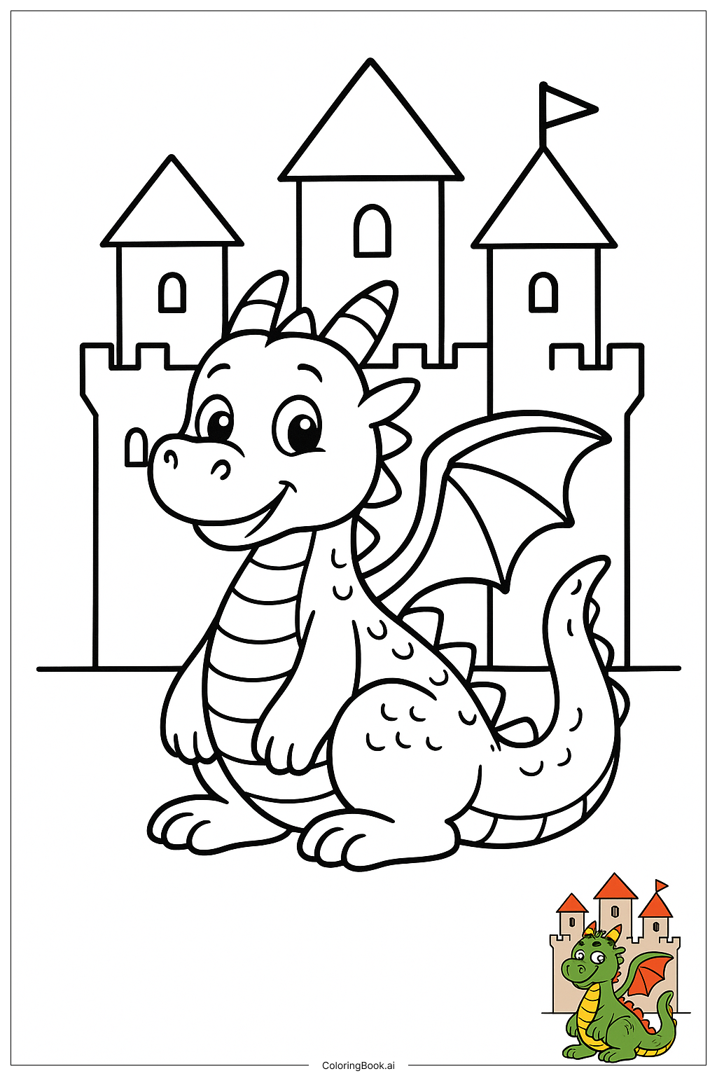  Dragon Guarding A Castle Coloring Page 