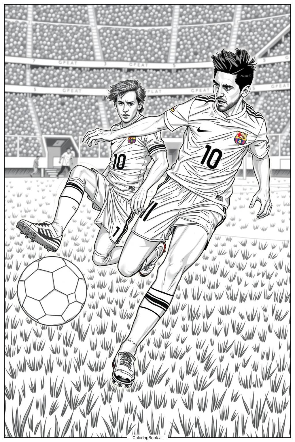  messi and neymar in a dramatic match scene-2 Coloring Page 