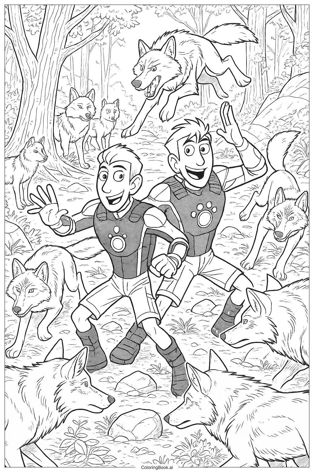 Trang tô màu Wild Kratts Với Đàn Sói