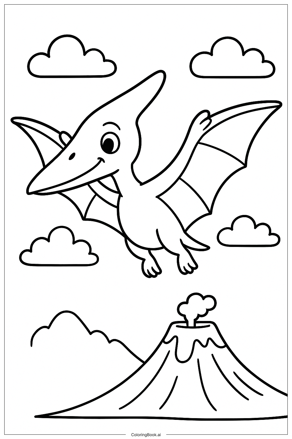  Página para colorir de Quetzalcoatlus Voando Perto de um Vulcão 