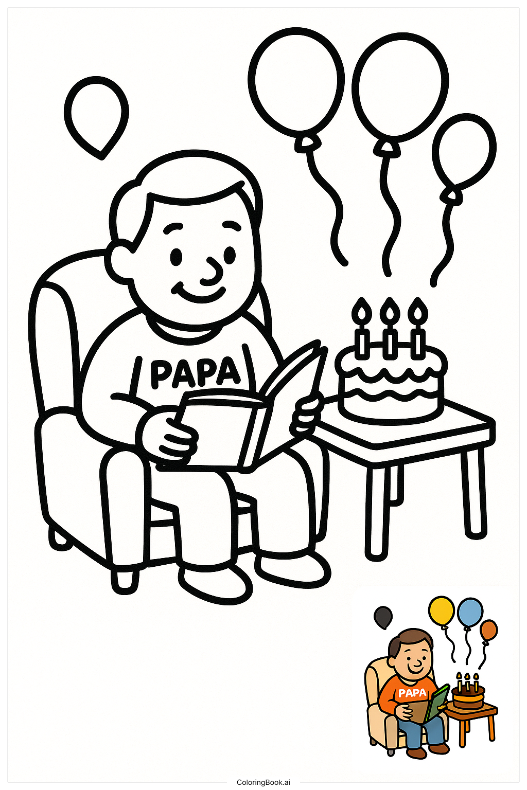  Happy Birthday Papa Reading Book Coloring Page 