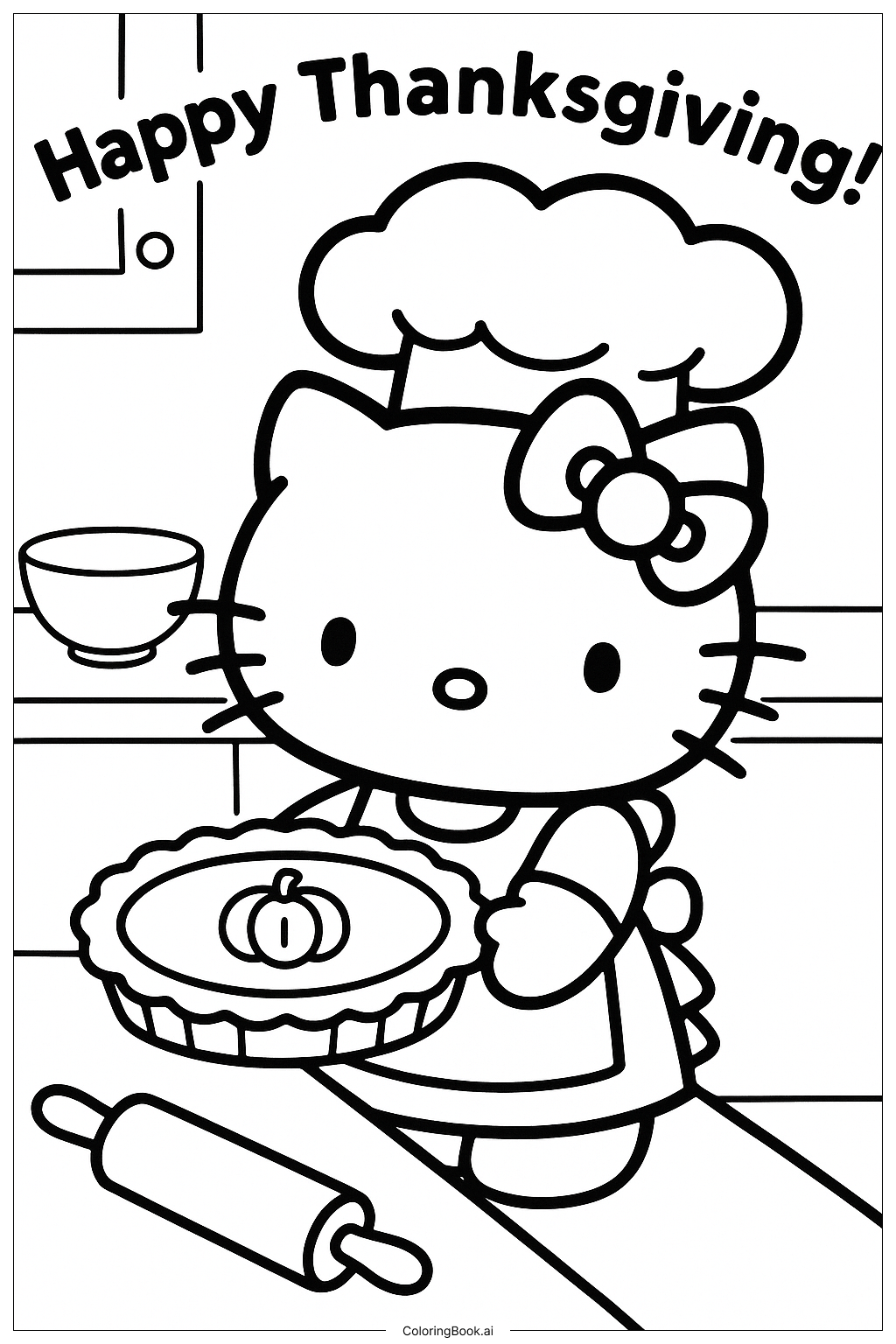  Hello Kitty Thanksgiving Kürbiskuchen backen Ausmalseite 