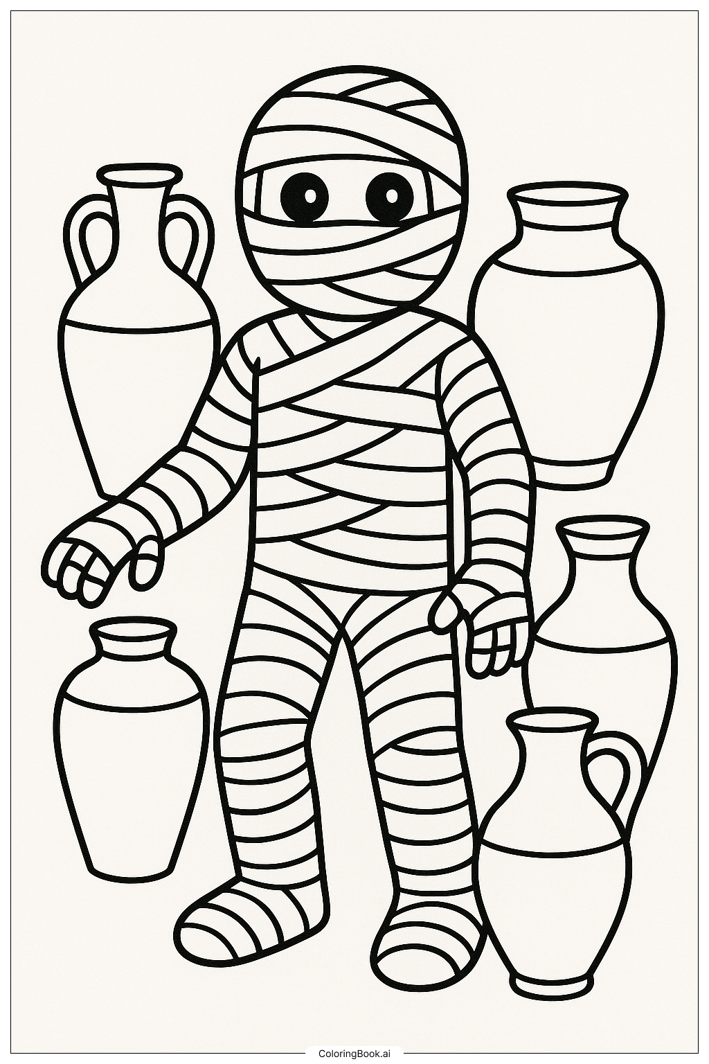  Mummy Surrounded By Egyptian Vases Coloring Page 