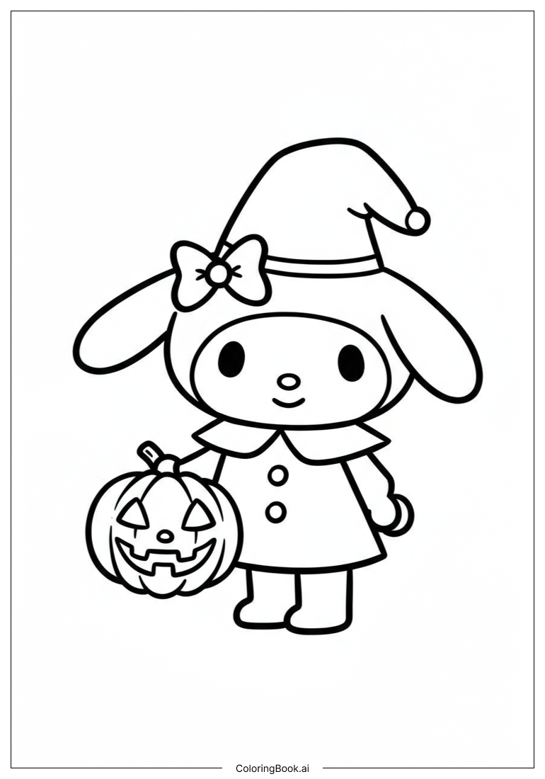  My Melody Wearing a Halloween Costume Coloring Page 