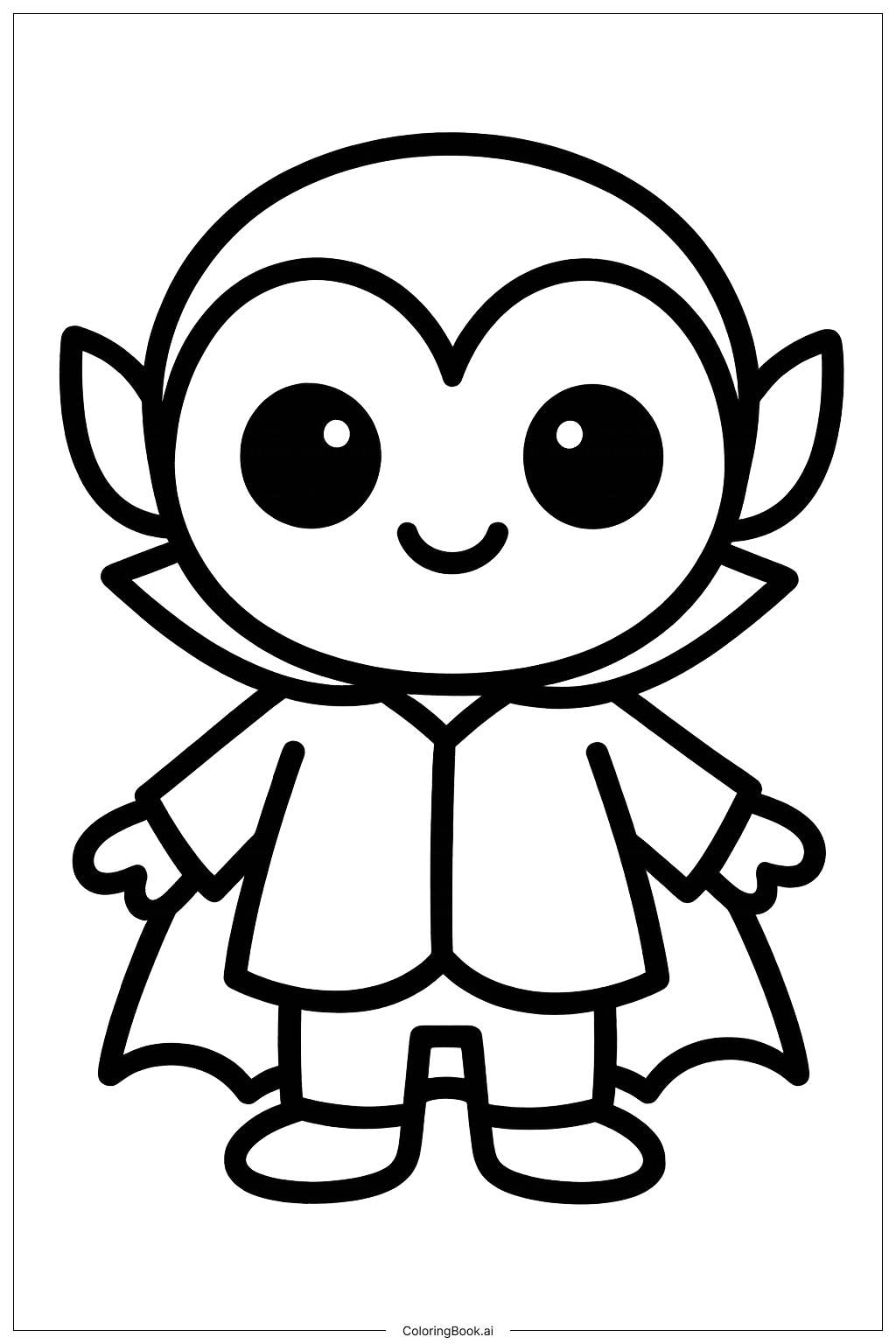  Página para colorear de Vampiro Kawaii con Ojos Grandes 