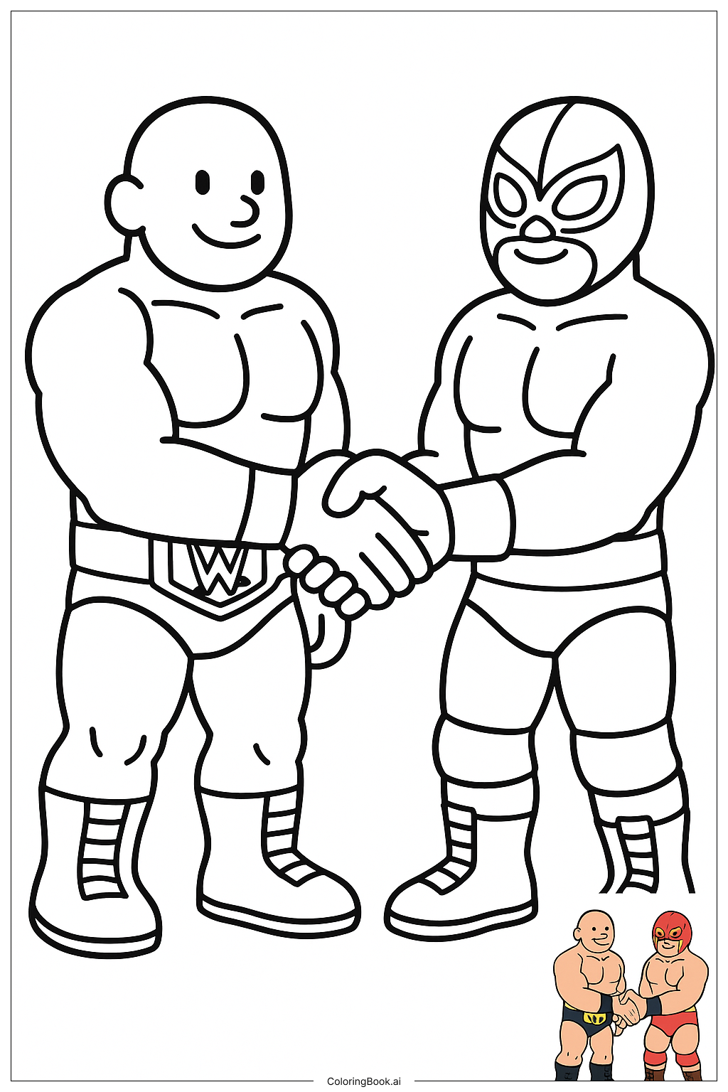  Página para colorear de Luchadores de WWE Dándose la Mano 