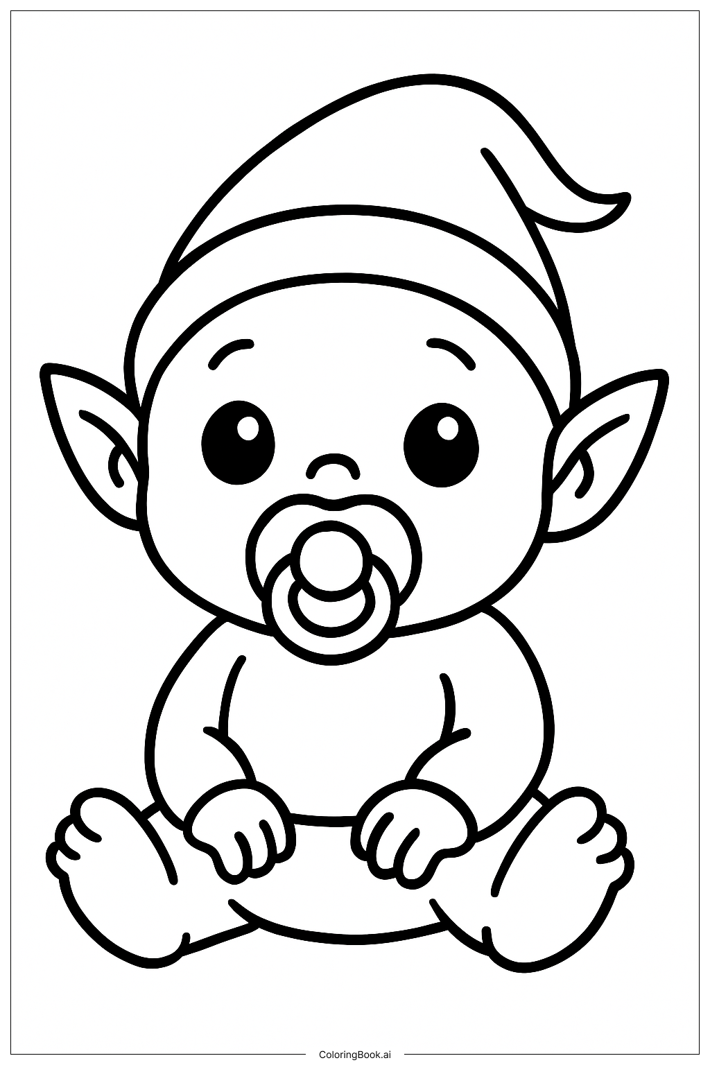 Página para colorir de Elfo Bebê Fofo com Chupeta 