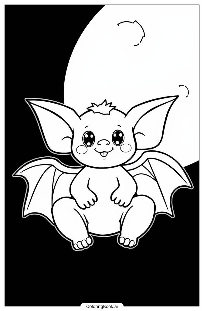  Page de coloriage Chauve-souris Kawaii 