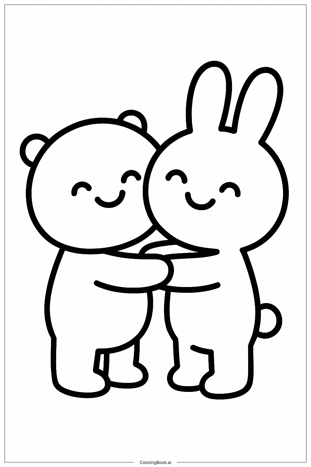  Cozy Friends Hugging Warmly Coloring Page 