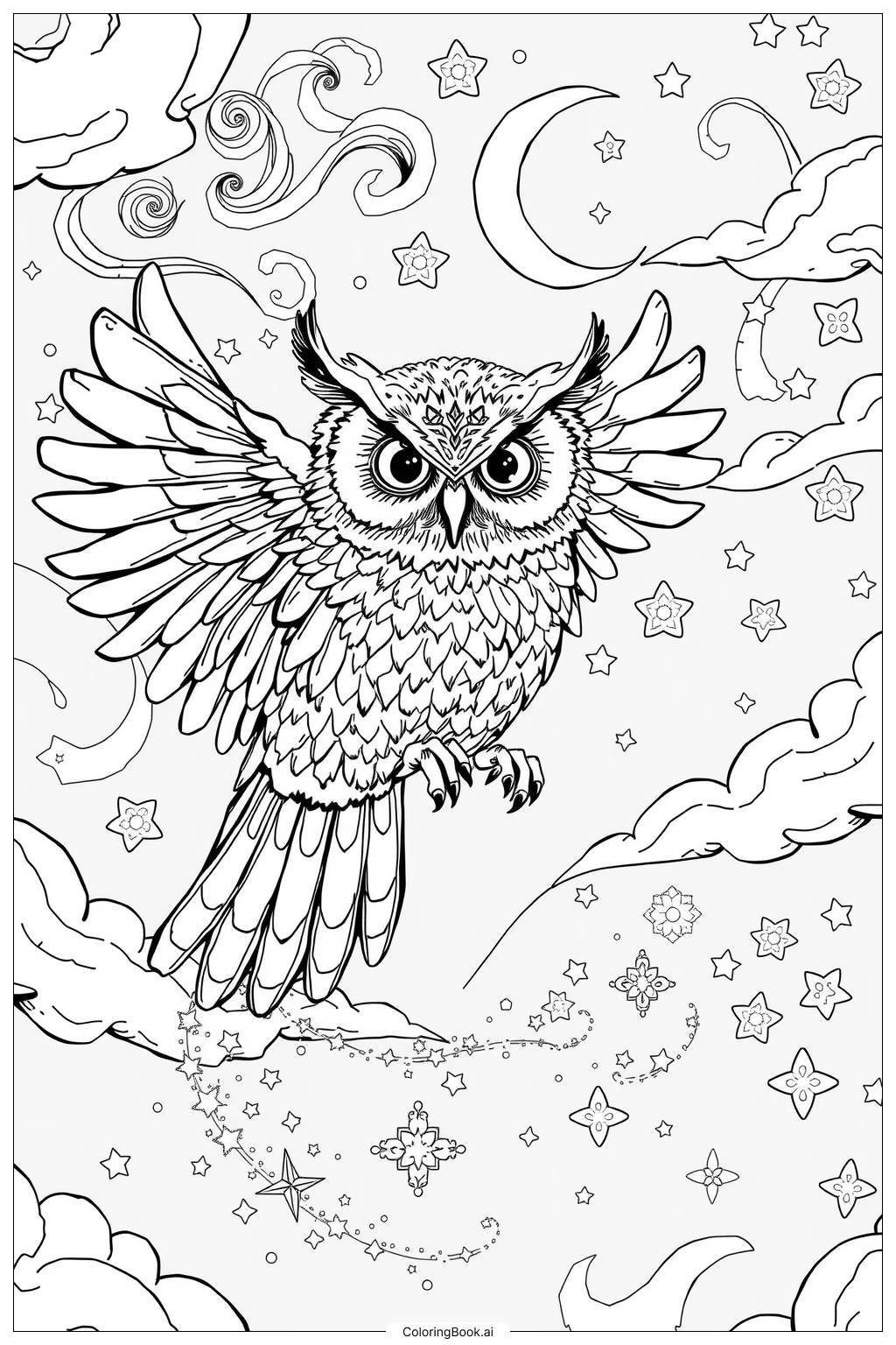  Owl's Magical Journey Coloring Page 