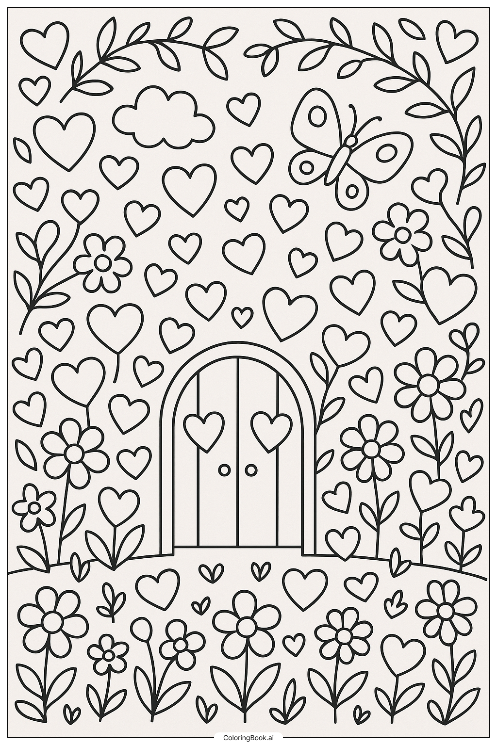  A Secret Garden Of Hearts and Flowers Coloring Page 