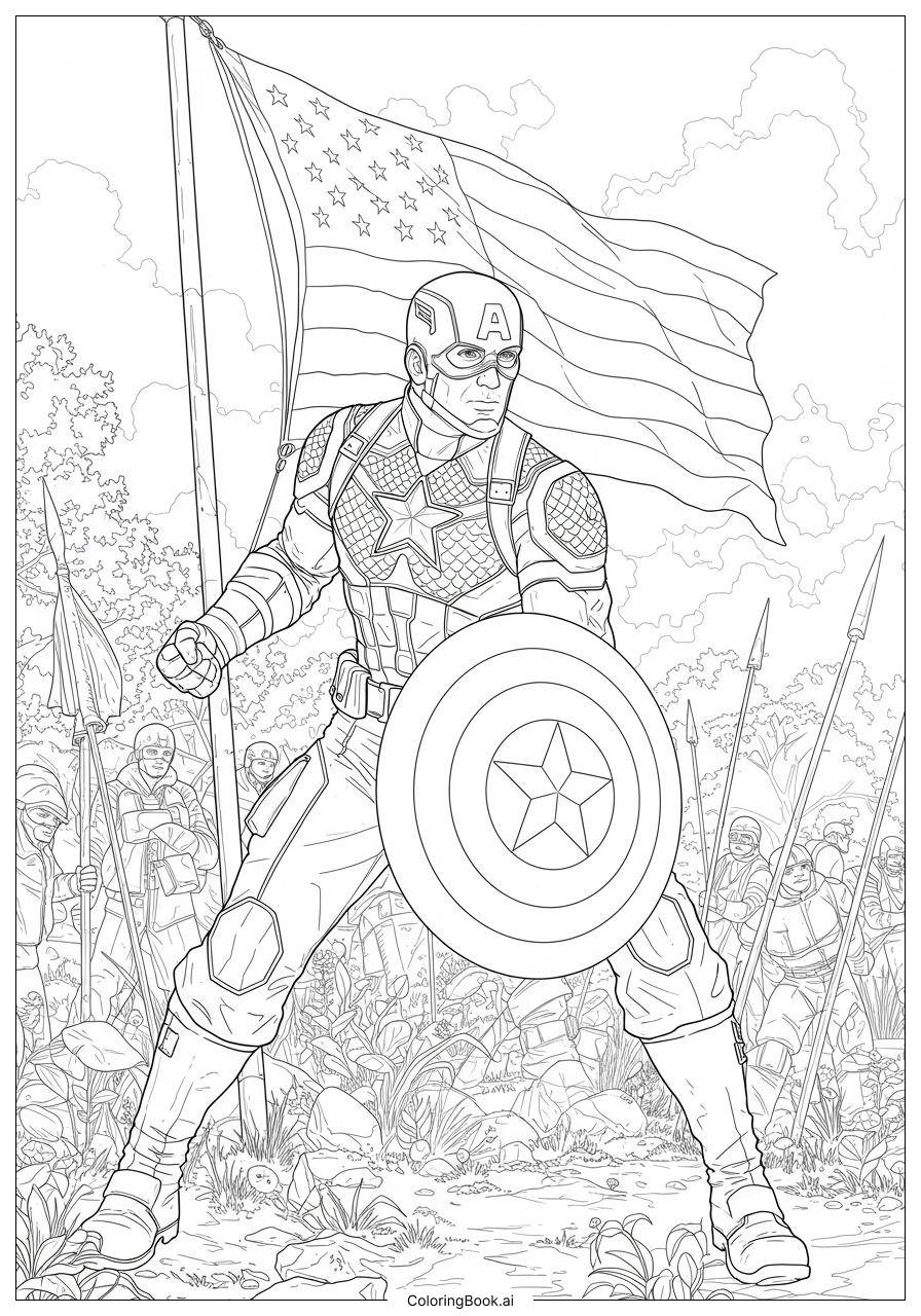  Captain America Waving Flag Background Ausmalseite 