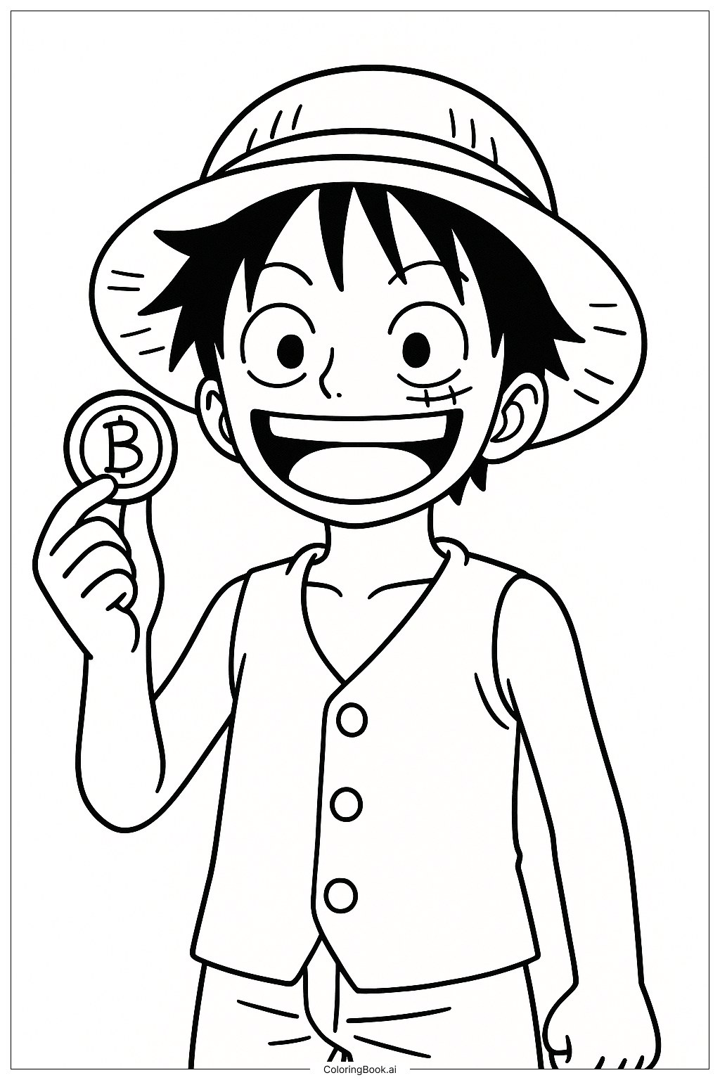  ベリーコイン1枚のルフィの塗り絵ページ 