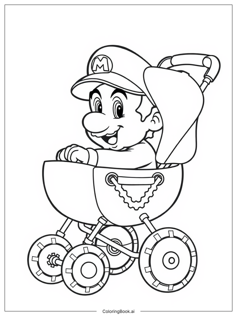  Baby Mario In A Stroller Coloring Page 