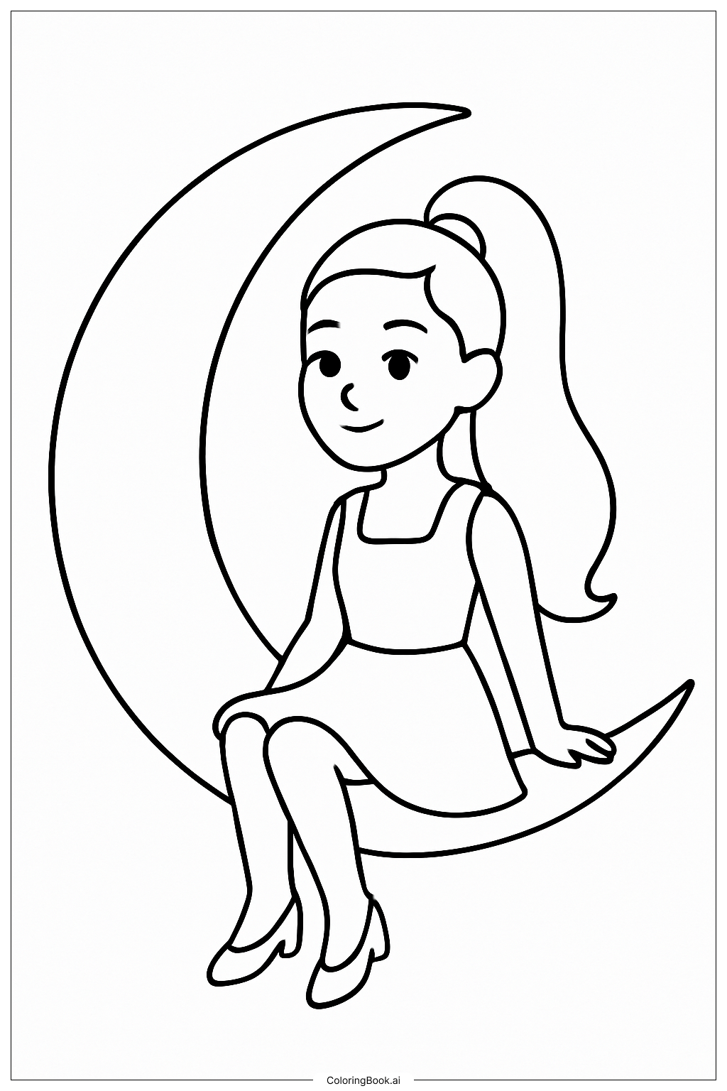 Página para colorear de Ariana Grande sentada en una luna creciente 
