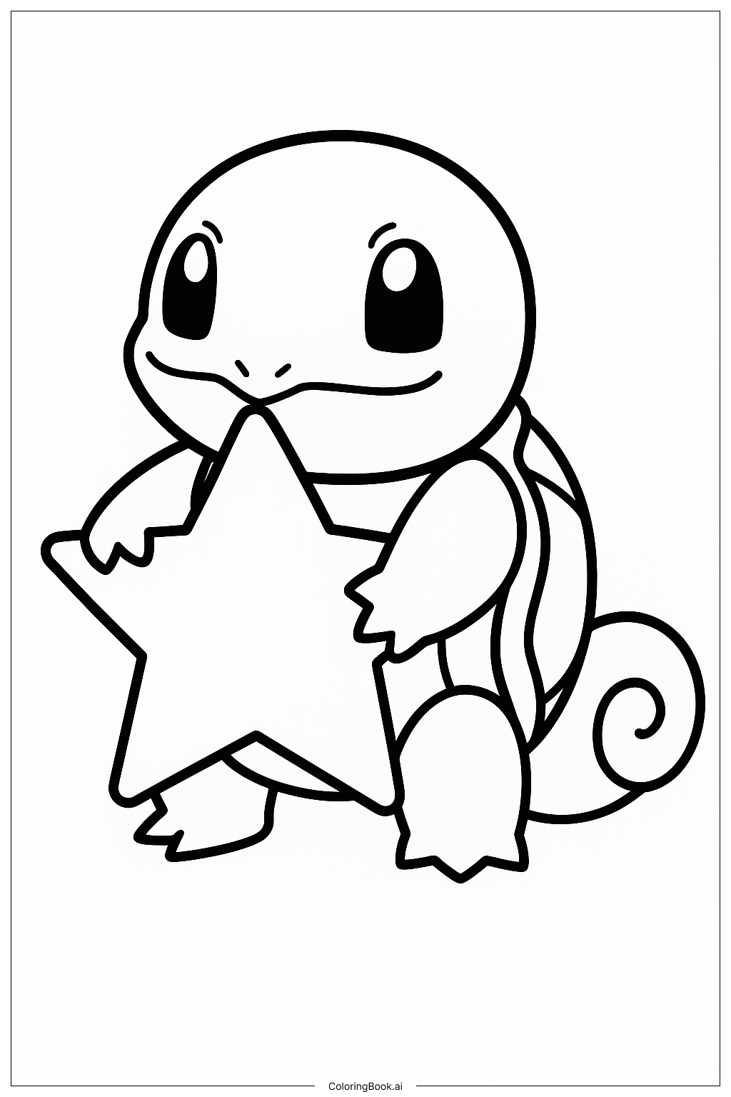  Página para colorear de Squirtle Con Una Estrella 
