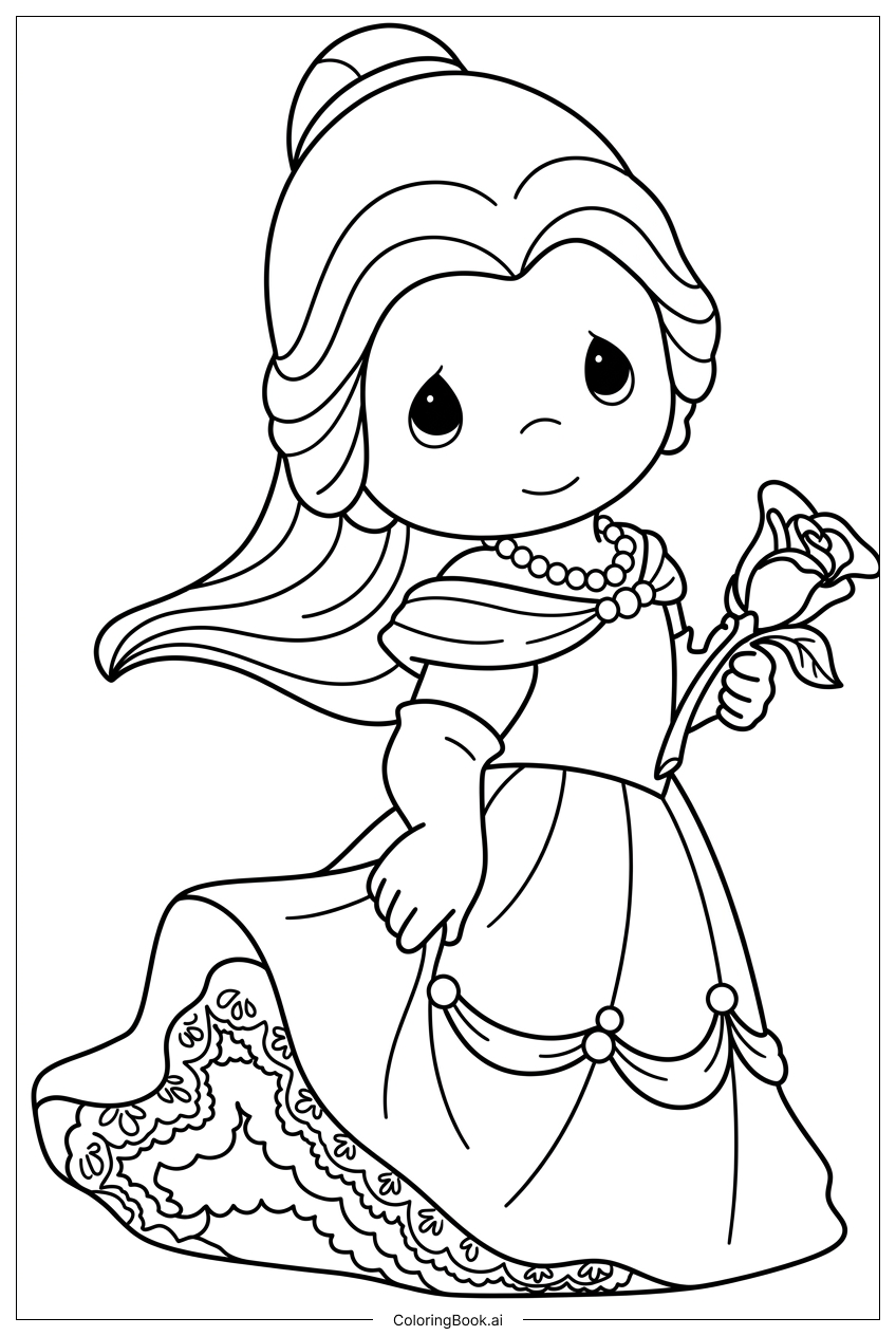 La princesa Precious Moments pasea con una rosa solitaria