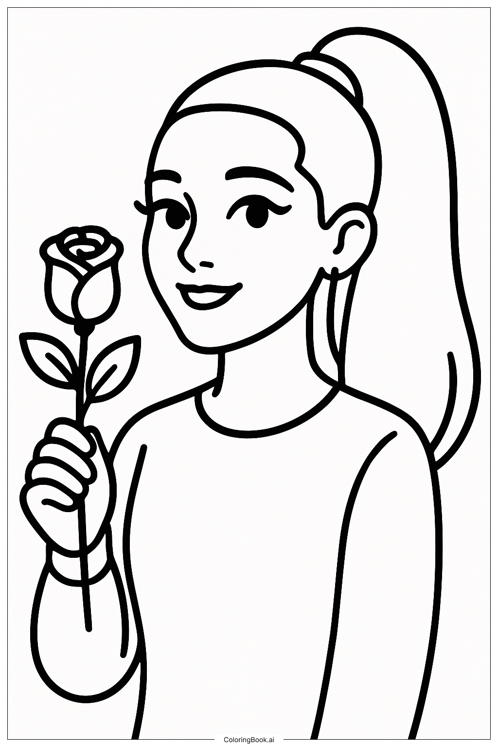  Página para colorear de Ariana Grande Sosteniendo Una Rosa 