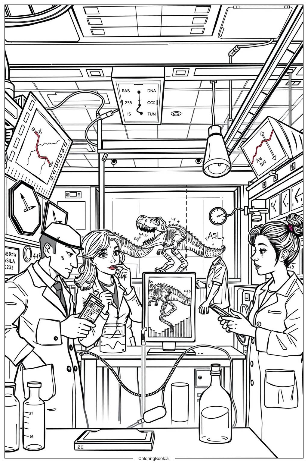  Jurassic World Scientists in a Lab-2 Coloring Page 