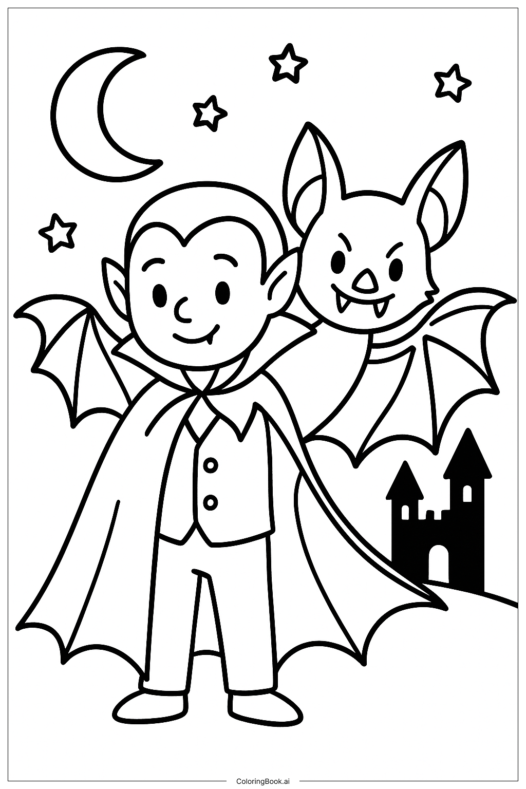 Página para colorir de Vampiro se Transformando em Morcego