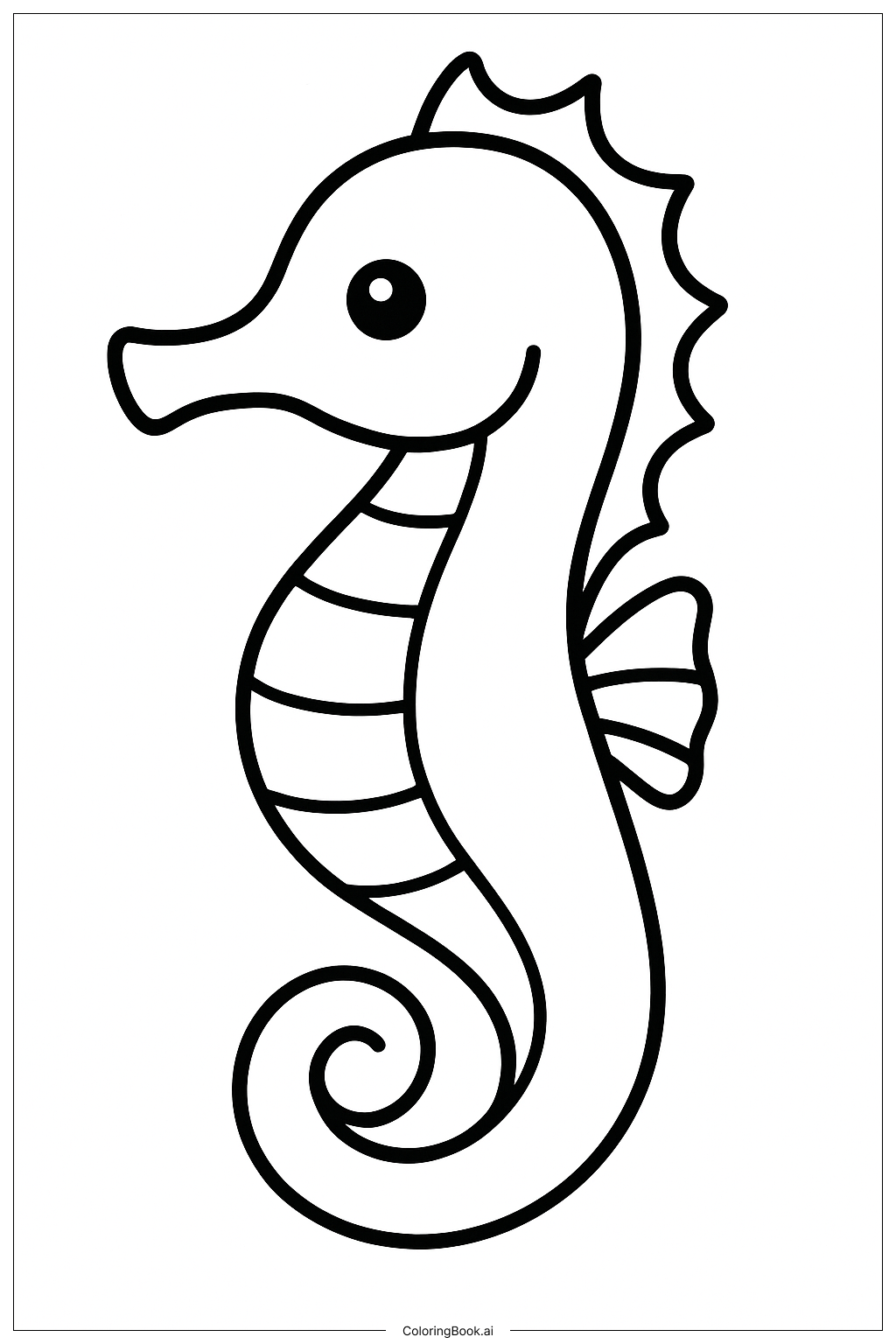  一只海洋海马藏身填色页 