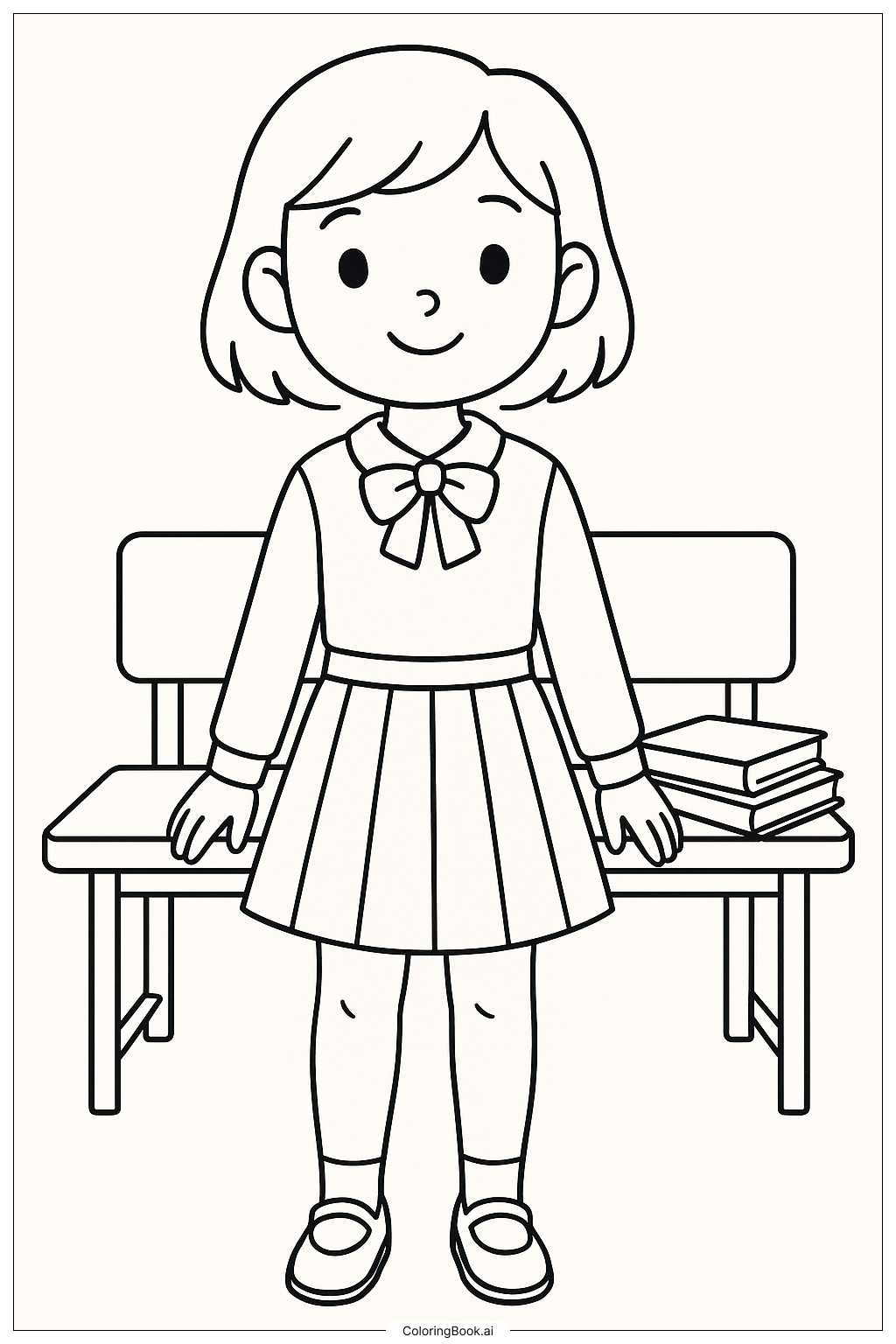 Preppy Girl in a Pleated Skirt Coloring Page