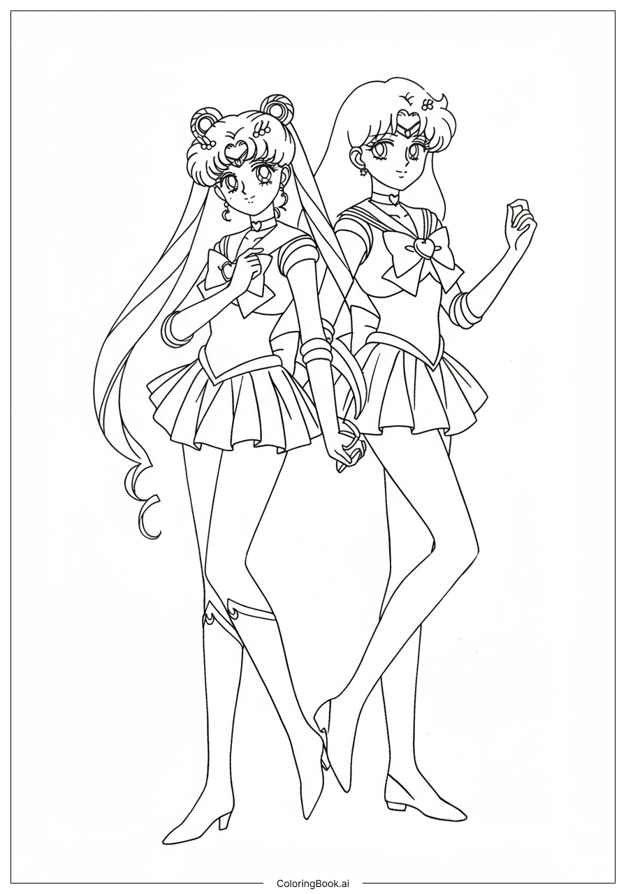  Sailor Moon And Artemis Standing Together Coloring Page 