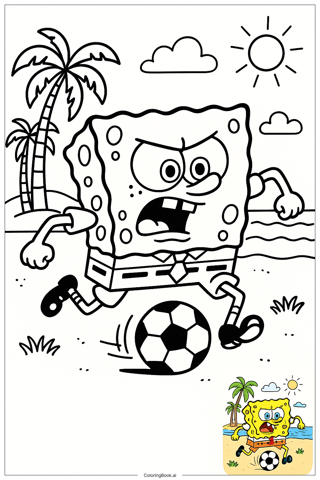  Trang tô màu Spongebob Dribbling Soccer Ball 