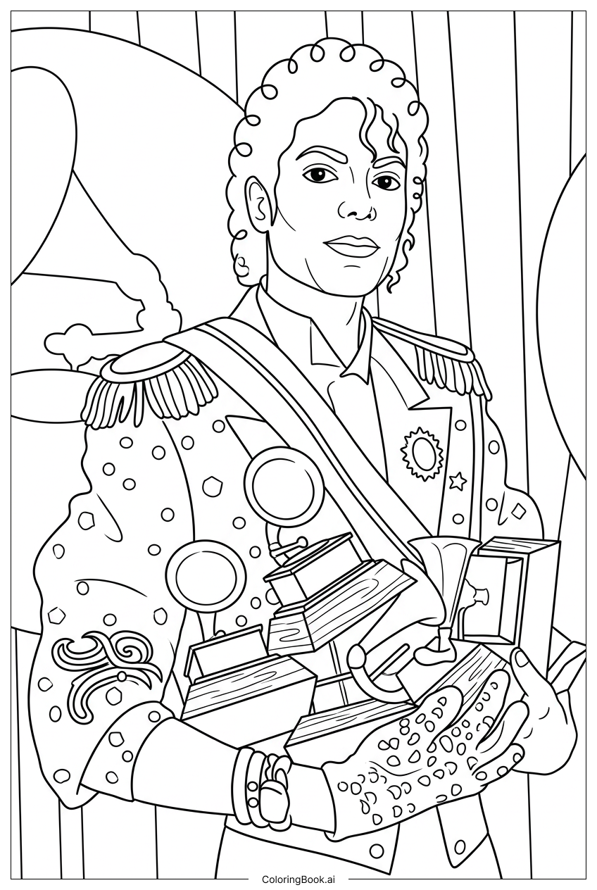 Michael Jackson holding many shining music awards Coloring Page
