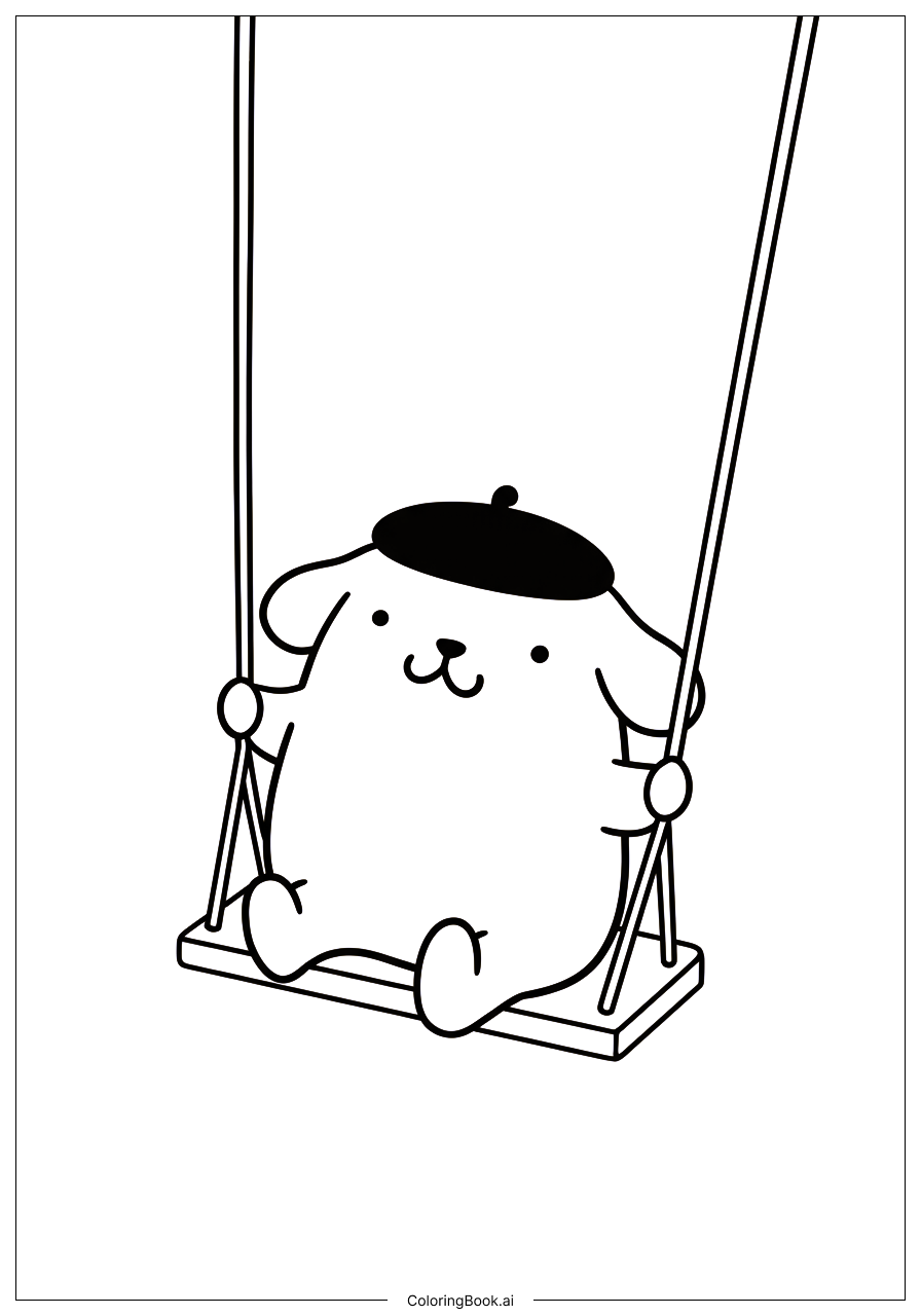 Pompompurin On Swing Coloring Page