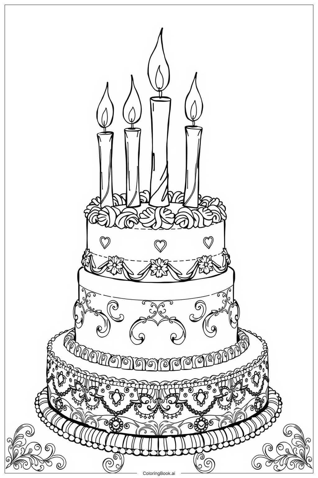  Sweet Cake Candles Coloring Page 