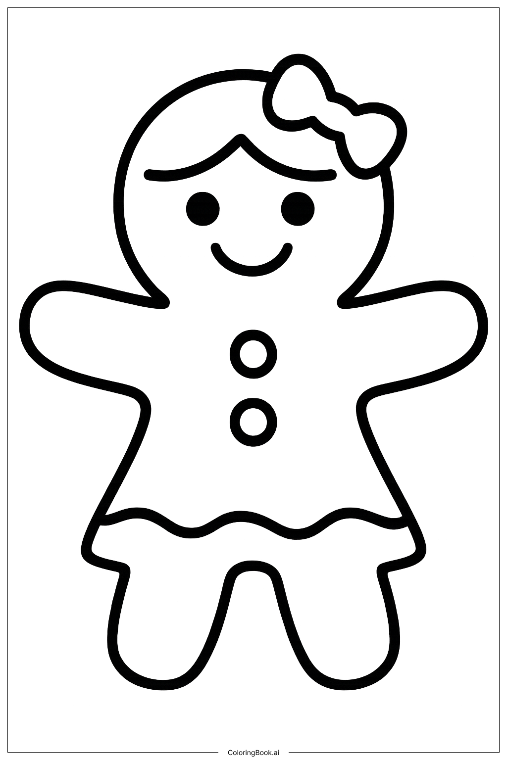  シンプルなジンジャーブレッドガールクッキーの塗り絵ページ 