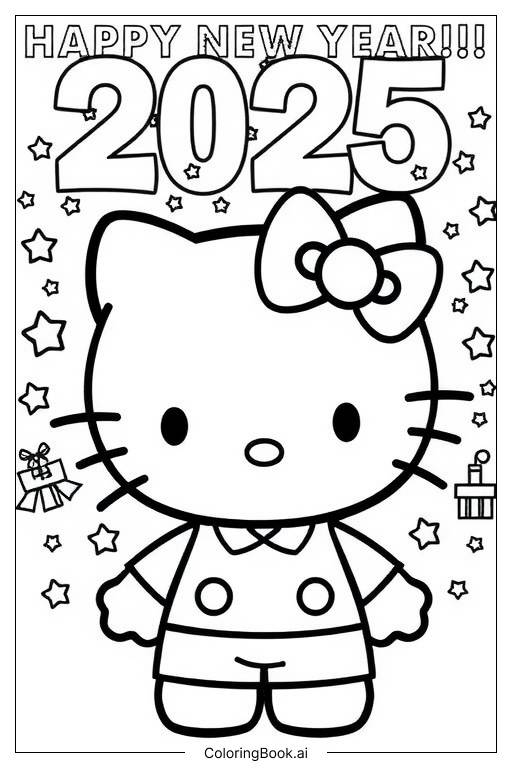 Page de coloriage hello kitty 2025 bonne année (PDF & PNG imprimables ...