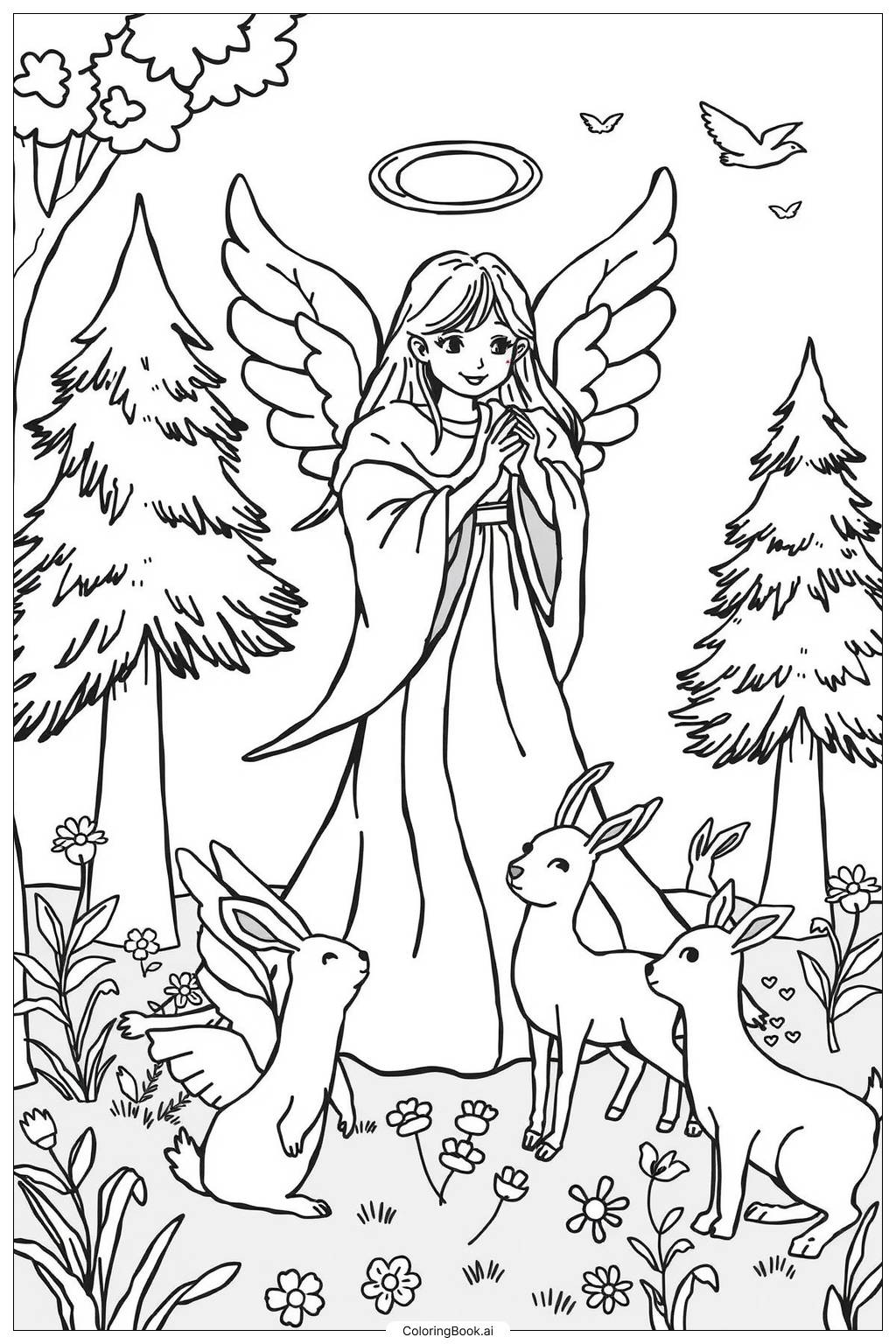  Angel Blessing Animals Coloring Page 