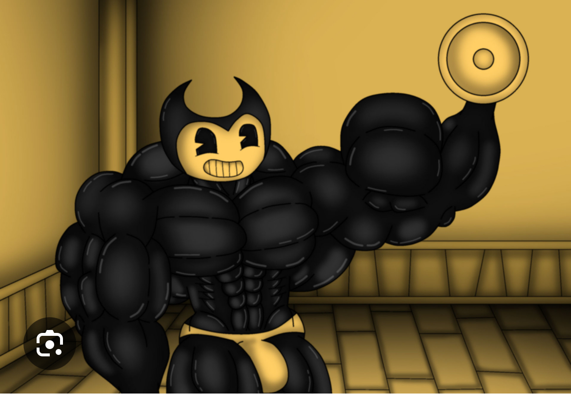 Personaje de dibujos animados musculoso flexionando con un peso en un divertido gimnasio