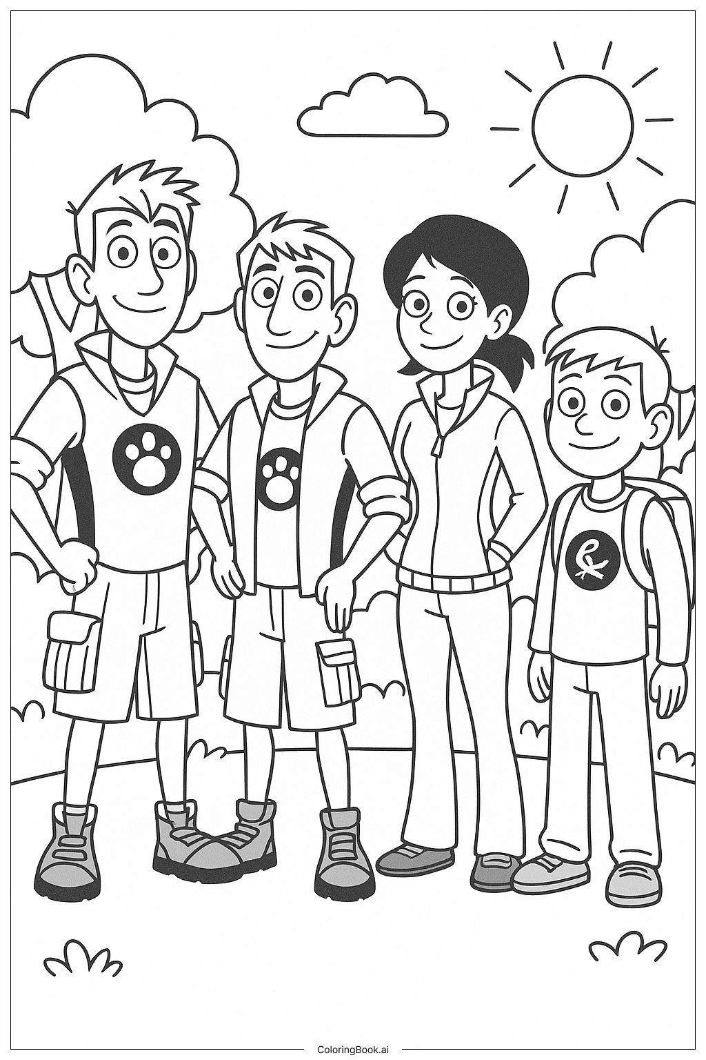 Trang tô màu Đội Wild Kratts tạo dáng cùng nhau