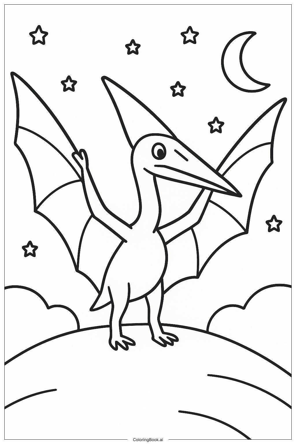  Página para colorir de Quetzalcoatlus Sob um Céu Estrelado 