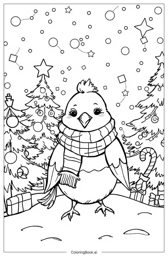  Christmas bird scene Coloring Page 