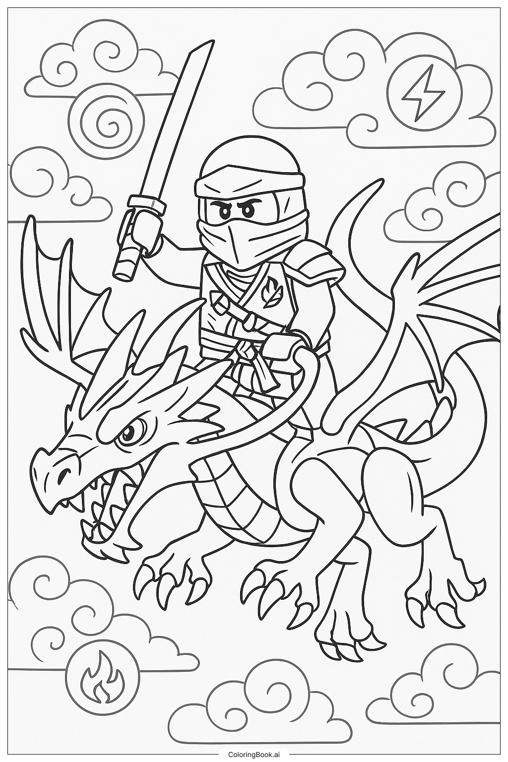  Ninjago Zane With His Elemental Dragon Ausmalseite 