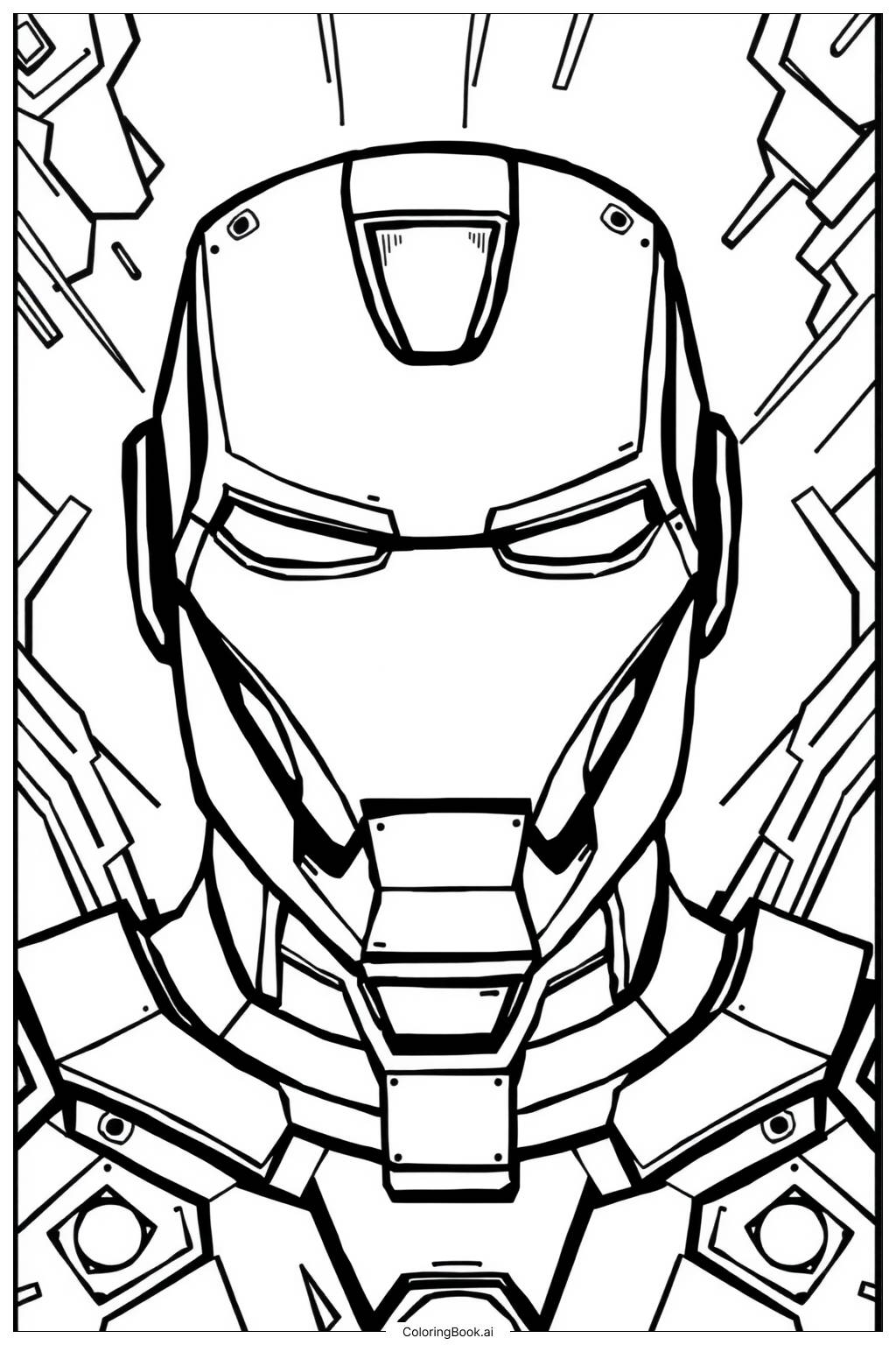  Iron Man Helmet Close-Up Coloring Page 