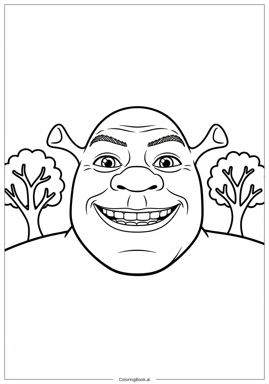 Trang tô màu Chân Dung Đơn Giản Của Shrek Cười